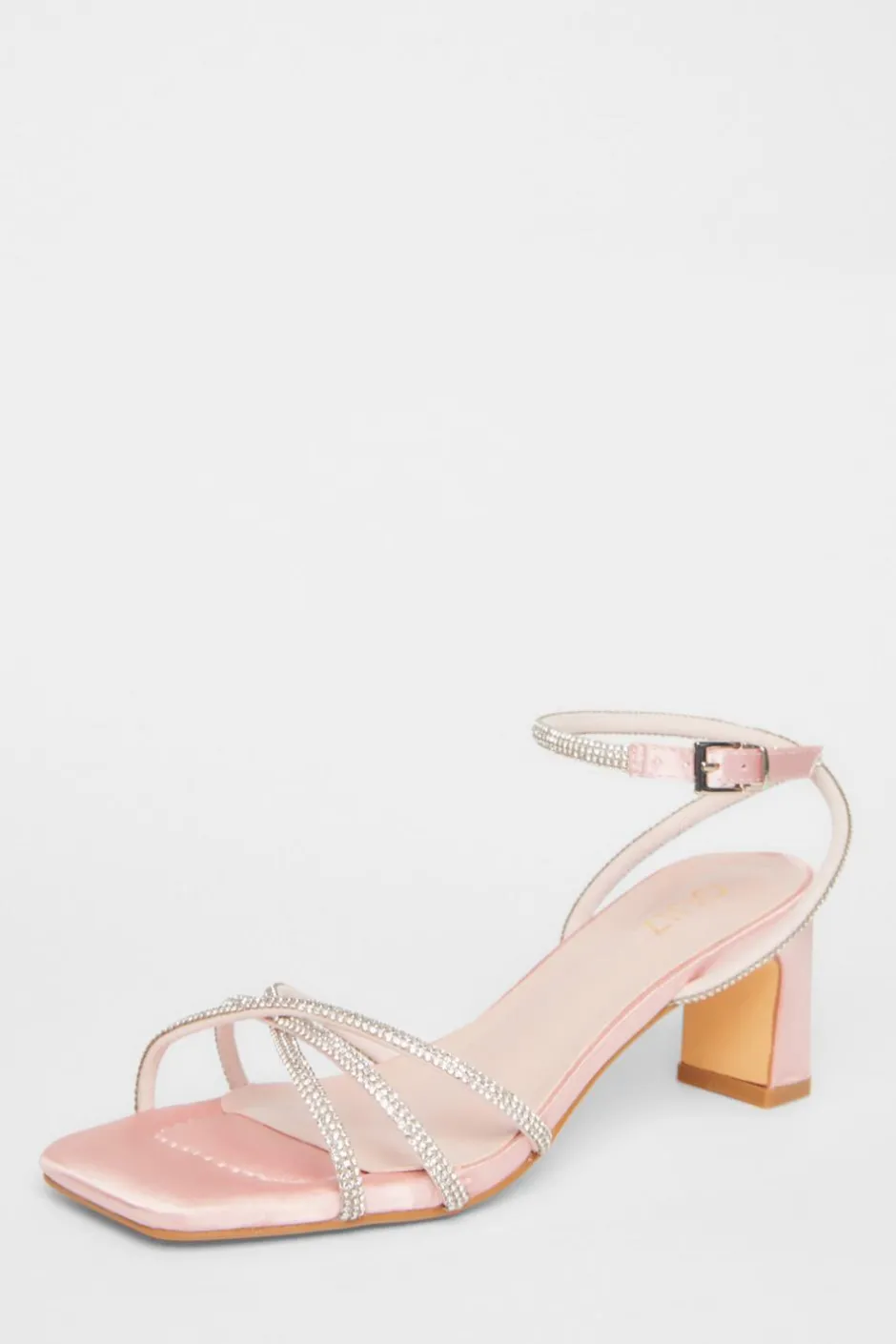 Quiz Diamante Strap Block Heels Pale Pink Clearance