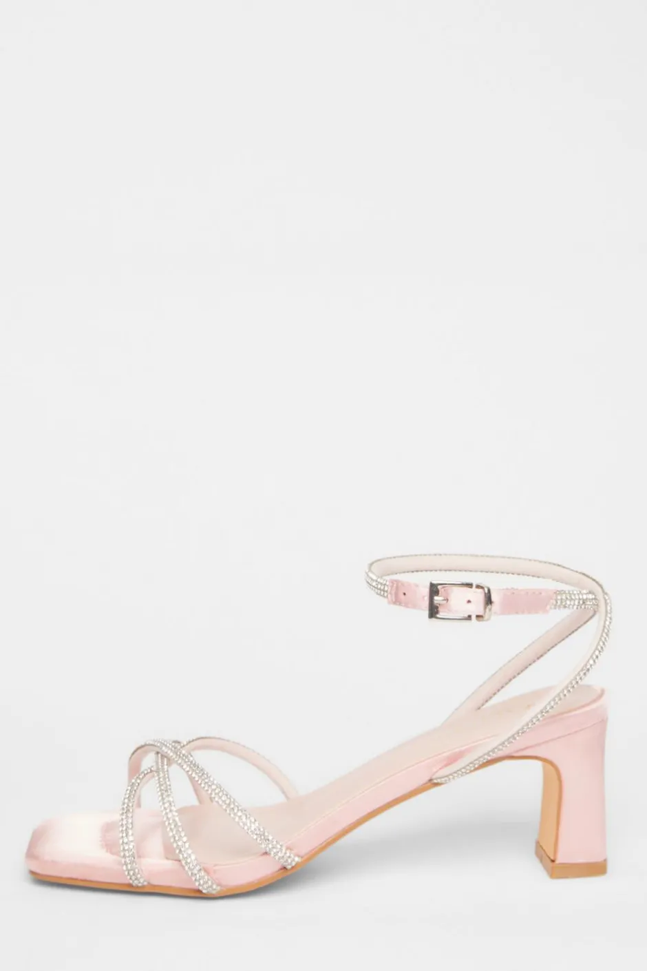 Quiz Diamante Strap Block Heels Pale Pink Clearance
