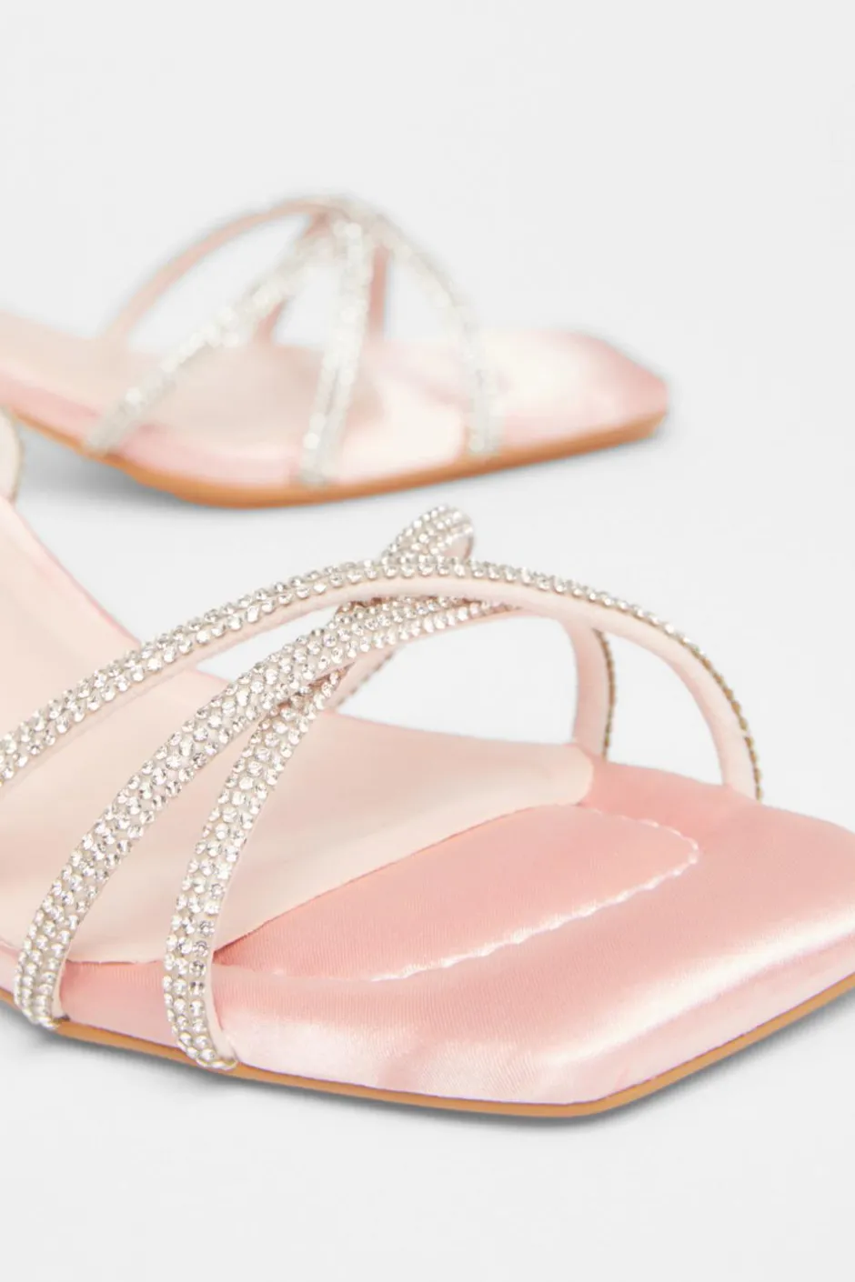 Quiz Diamante Strap Block Heels Pale Pink Clearance