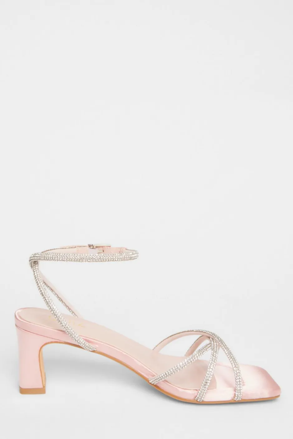 Quiz Diamante Strap Block Heels Pale Pink Clearance