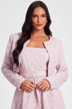 Quiz Pale Pink Jacquard Crop Jacket Outlet