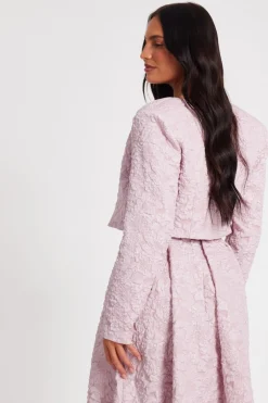Quiz Pale Pink Jacquard Crop Jacket Outlet
