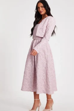 Quiz Pale Pink Jacquard Crop Jacket Outlet