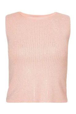 Quiz Knit Diamante Crop Top Pale Pink