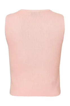 Quiz Knit Diamante Crop Top Pale Pink