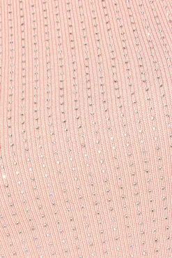 Quiz Knit Diamante Crop Top Pale Pink