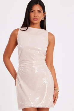 Quiz Pale Pink Sequin Mini Dress New