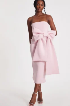 Quiz Strapless Bow Midaxi Dress Pale Pink Hot