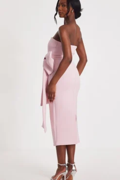 Quiz Strapless Bow Midaxi Dress Pale Pink Hot