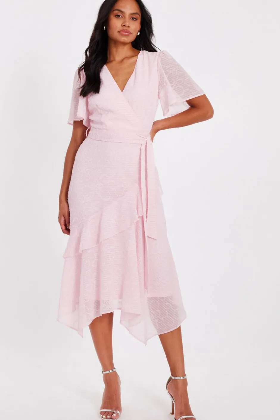 Quiz Pale Pink Textured Chiffon Midi Dress Online