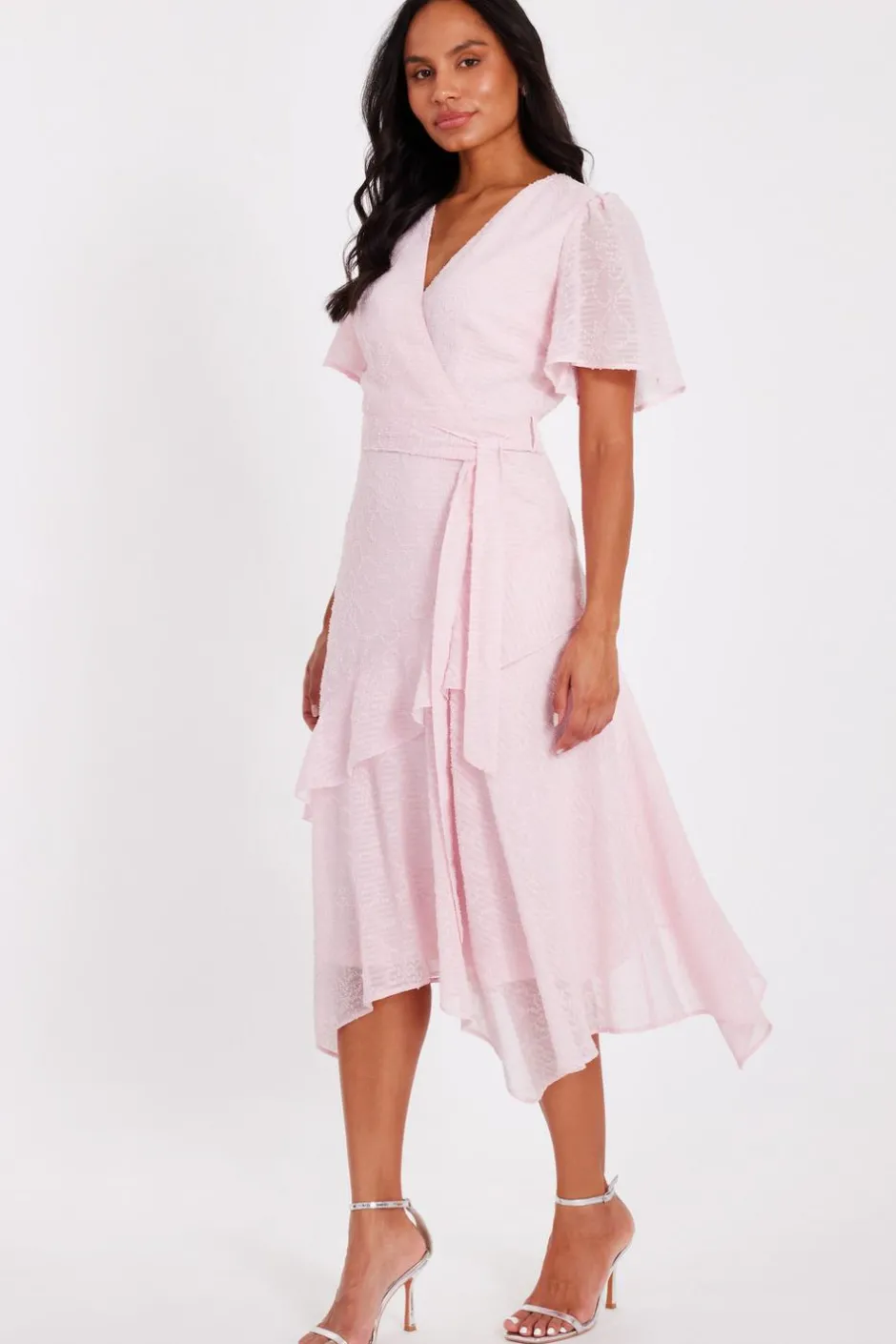 Quiz Pale Pink Textured Chiffon Midi Dress Online