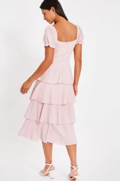Quiz Pale Pink Tiered Midi Dress Discount