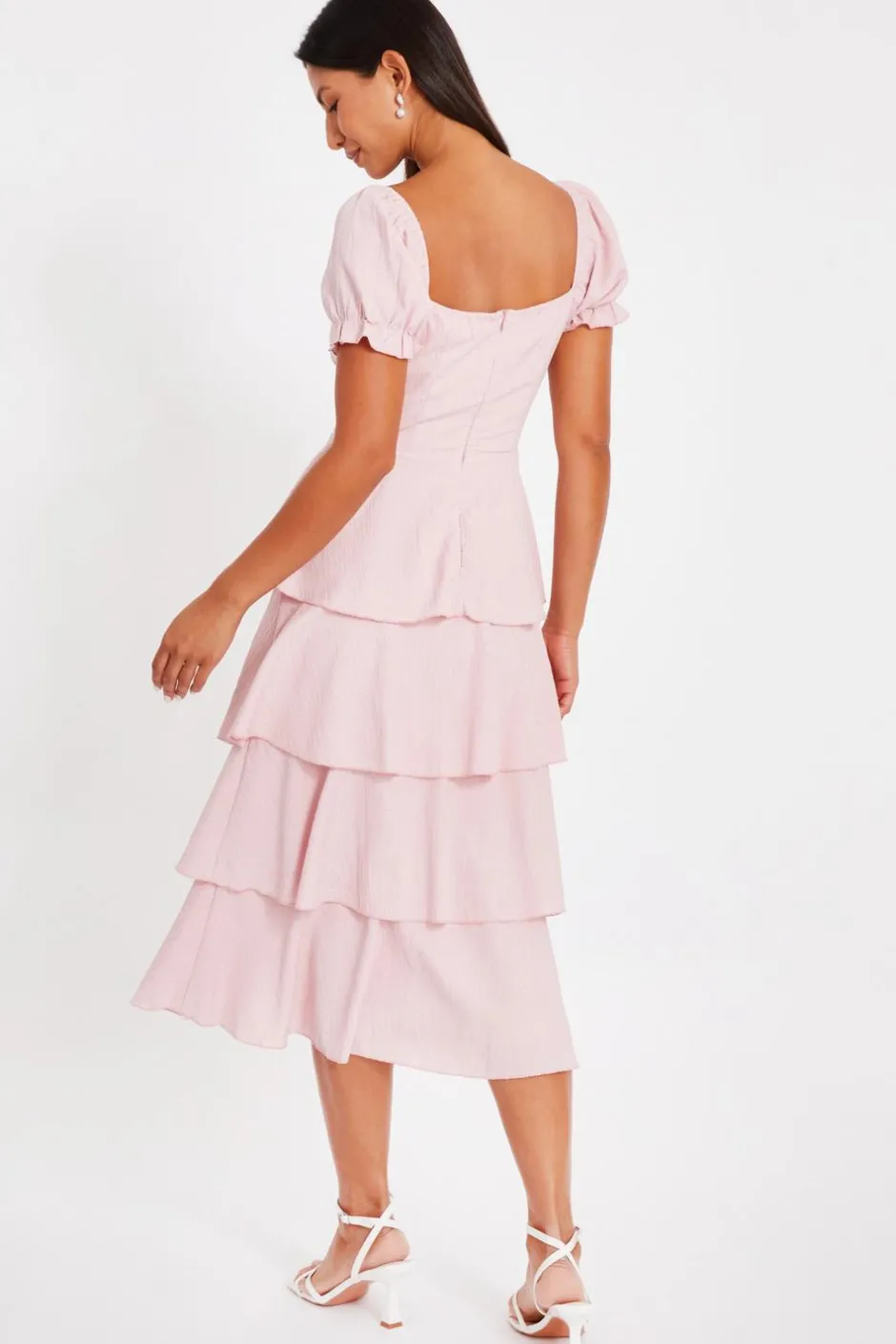 Quiz Pale Pink Tiered Midi Dress Discount