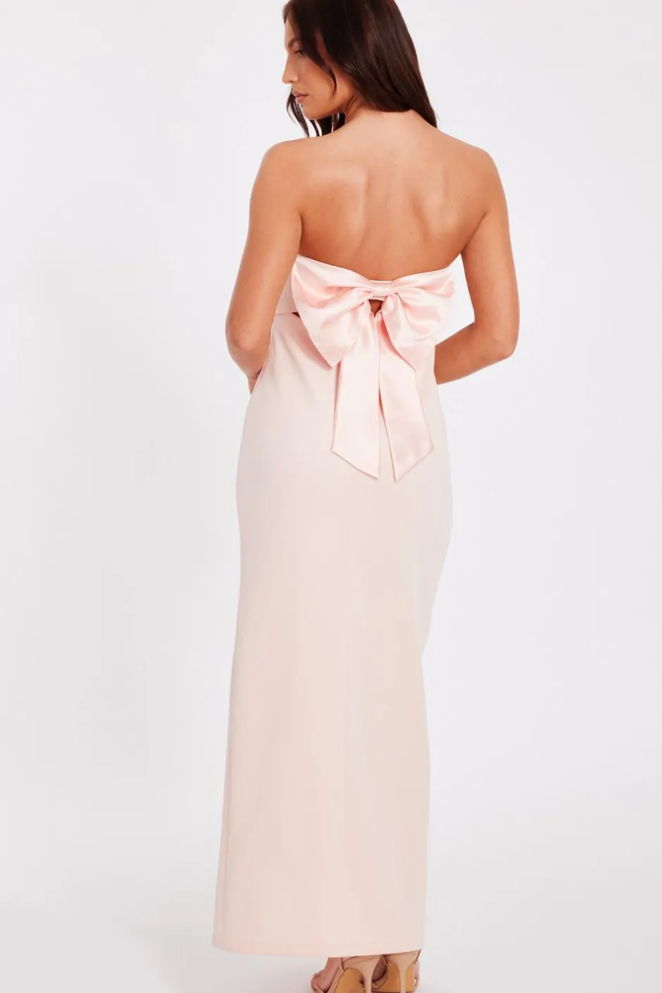 Quiz Feather Trim Midaxi Dress Peach Best