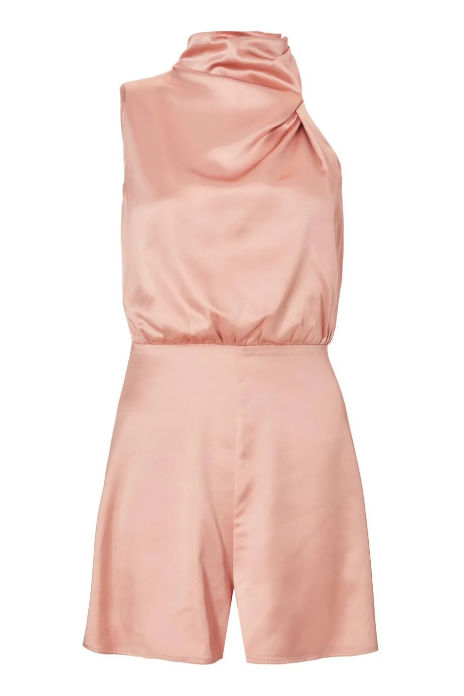 Quiz Satin Asymmetric Playsuit Peach Online