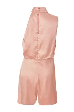 Quiz Satin Asymmetric Playsuit Peach Online
