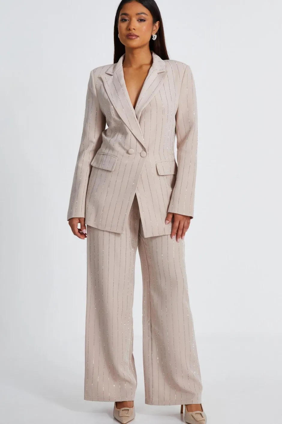 Quiz Petite Beige Embellished Blazer Hot