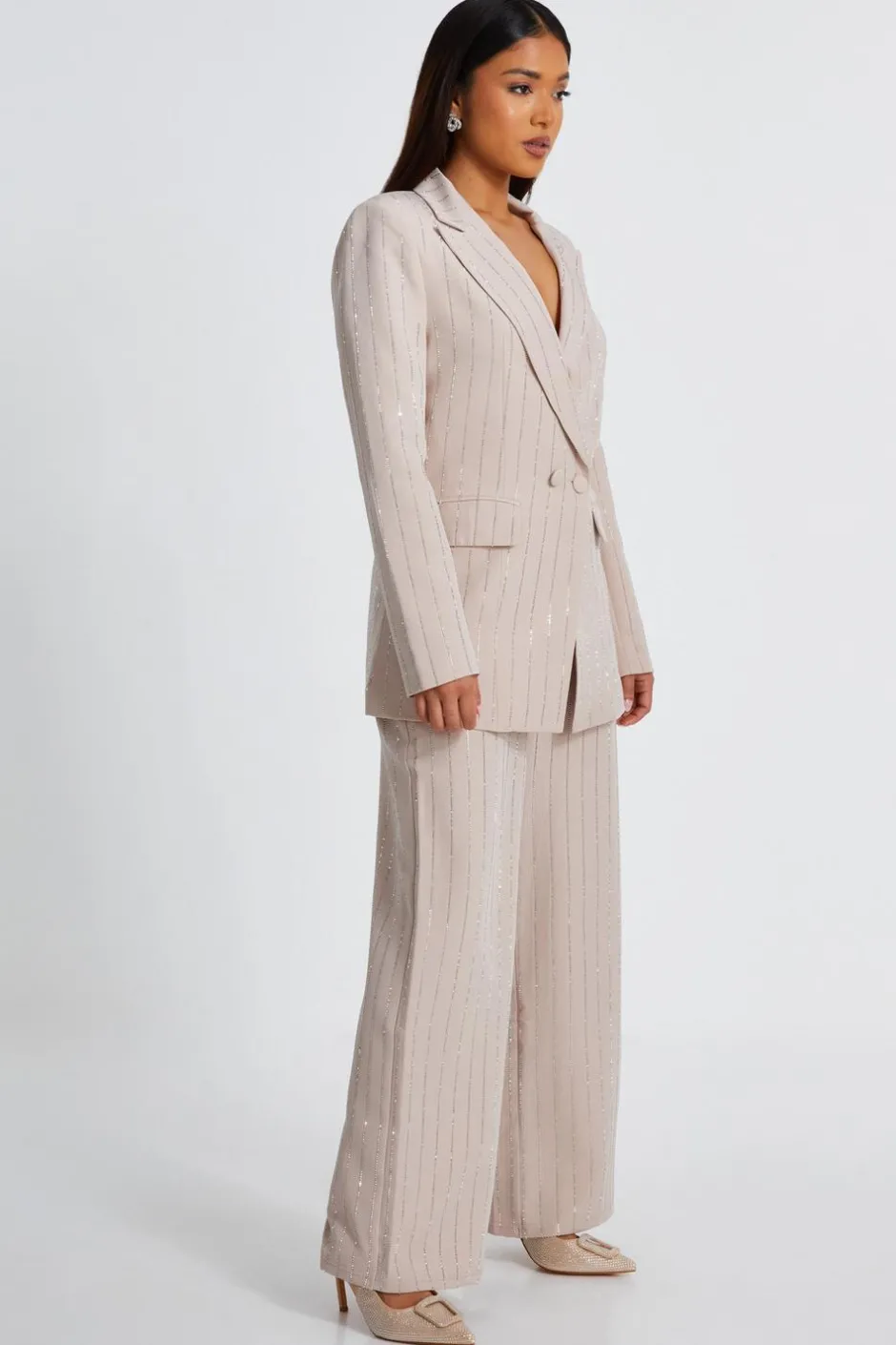 Quiz Petite Beige Embellished Blazer Hot