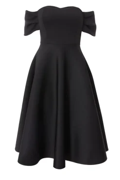 Quiz Petite Black Bardot Midi Skater Dress New