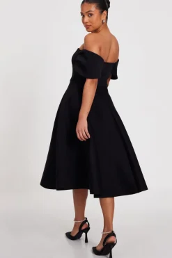 Quiz Petite Black Bardot Midi Skater Dress New