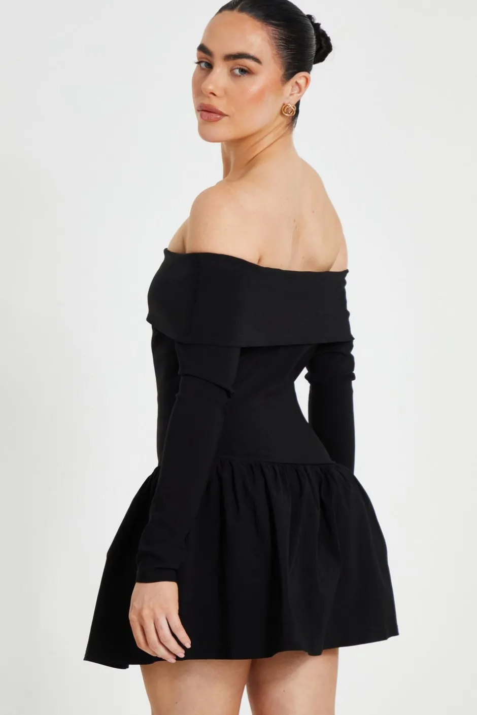 Quiz Petite Black Bardot Skater Dress Outlet