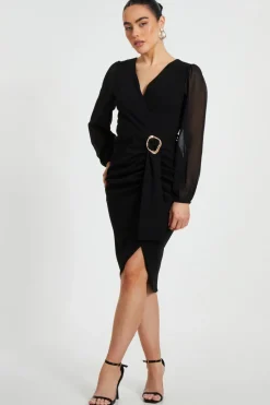Quiz Petite Black Buckle Midi Dress Clearance