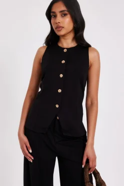 Quiz Petite Black Button Front Waistcoat Online