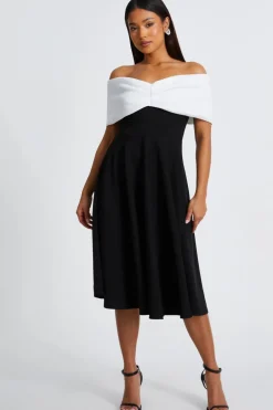 Quiz Petite Black Contrast Bardot Midi Dress