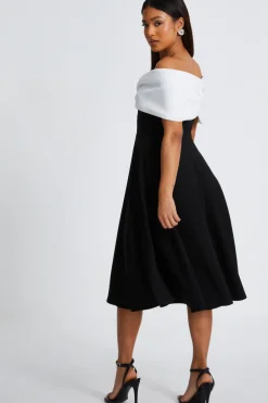 Quiz Petite Black Contrast Bardot Midi Dress