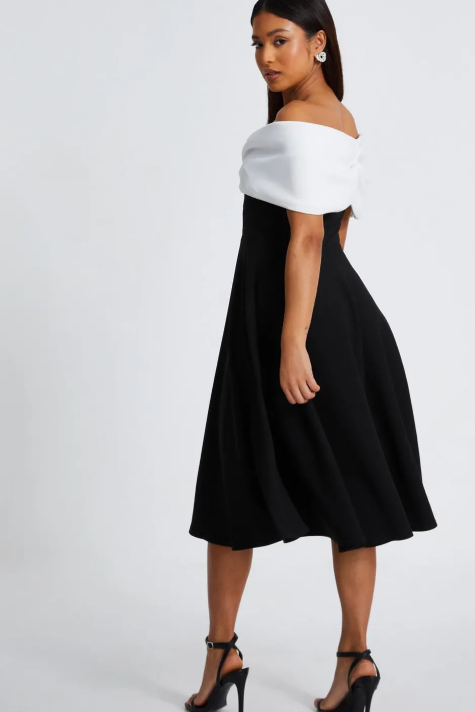 Quiz Petite Black Contrast Bardot Midi Dress