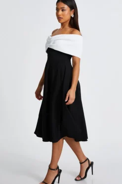 Quiz Petite Black Contrast Bardot Midi Dress
