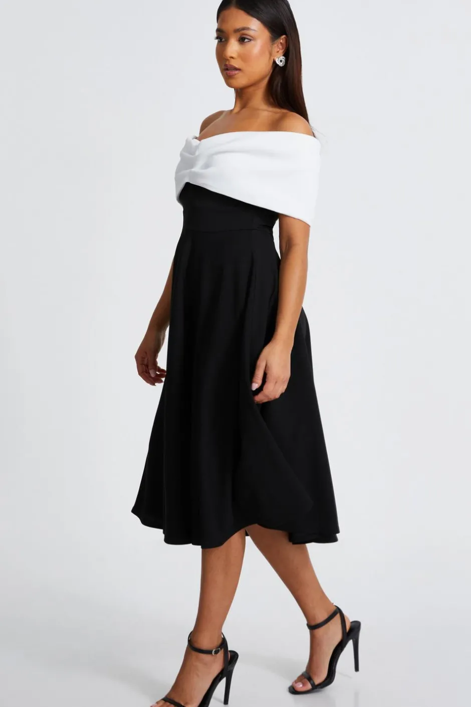 Quiz Petite Black Contrast Bardot Midi Dress