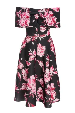 Quiz Petite Black Floral Bardot Skater Midi Dress Outlet
