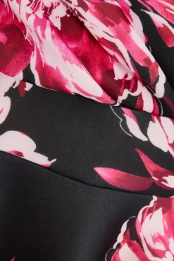 Quiz Petite Black Floral Bardot Skater Midi Dress Outlet