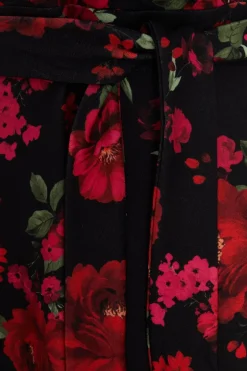 Quiz Petite Black Floral Dip Hem Midi Dress