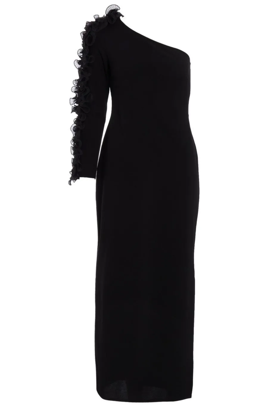 Quiz Petite Black Frill One Shoulder Maxi Dress Outlet