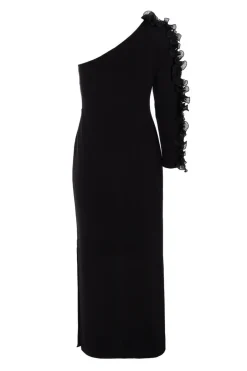 Quiz Petite Black Frill One Shoulder Maxi Dress Outlet