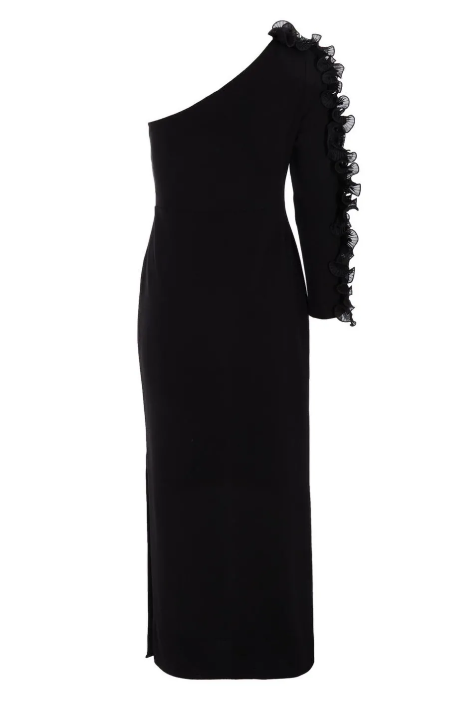 Quiz Petite Black Frill One Shoulder Maxi Dress Outlet