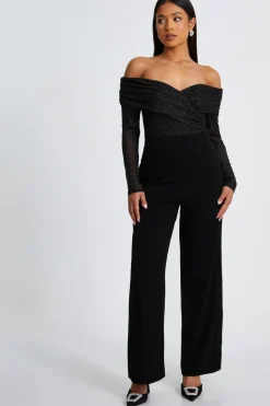 Quiz Petite Black Glitter Mesh Jumpsuit Sale