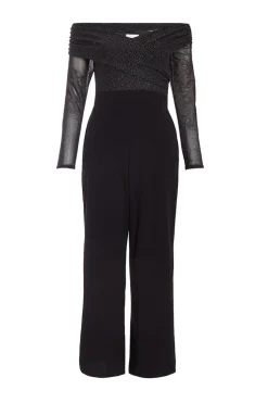 Quiz Petite Black Glitter Mesh Jumpsuit Sale