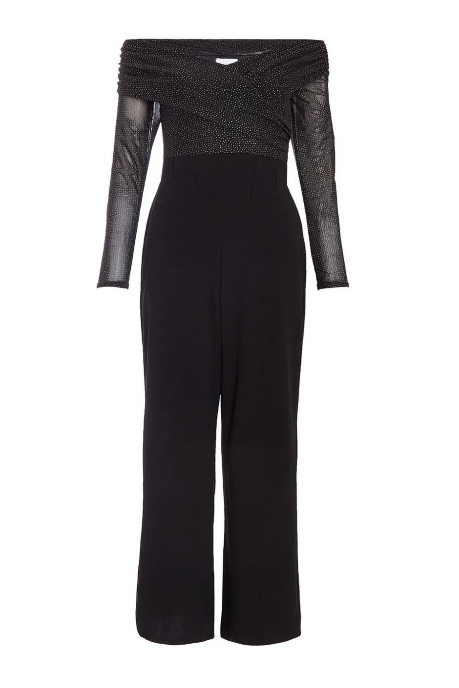 Quiz Petite Black Glitter Mesh Jumpsuit Sale
