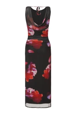 Quiz Petite Black Mesh Floral Midaxi Dress New