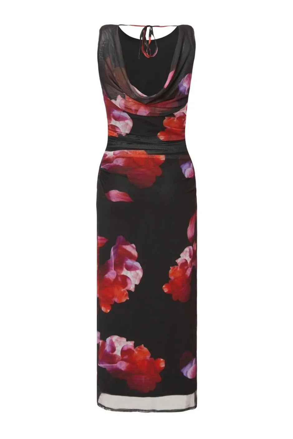 Quiz Petite Black Mesh Floral Midaxi Dress New