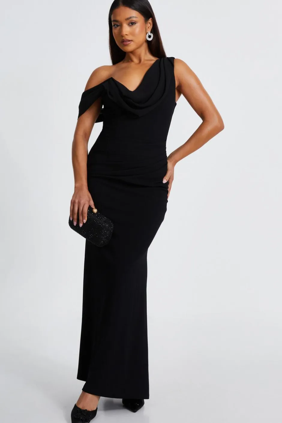 Quiz Petite Black One Shoulder Maxi Dress Discount