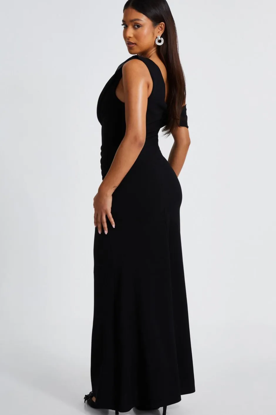 Quiz Petite Black One Shoulder Maxi Dress Discount