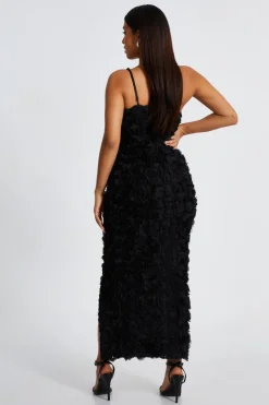 Quiz Petite One Shoulder Floral Maxi Dress Black Clearance