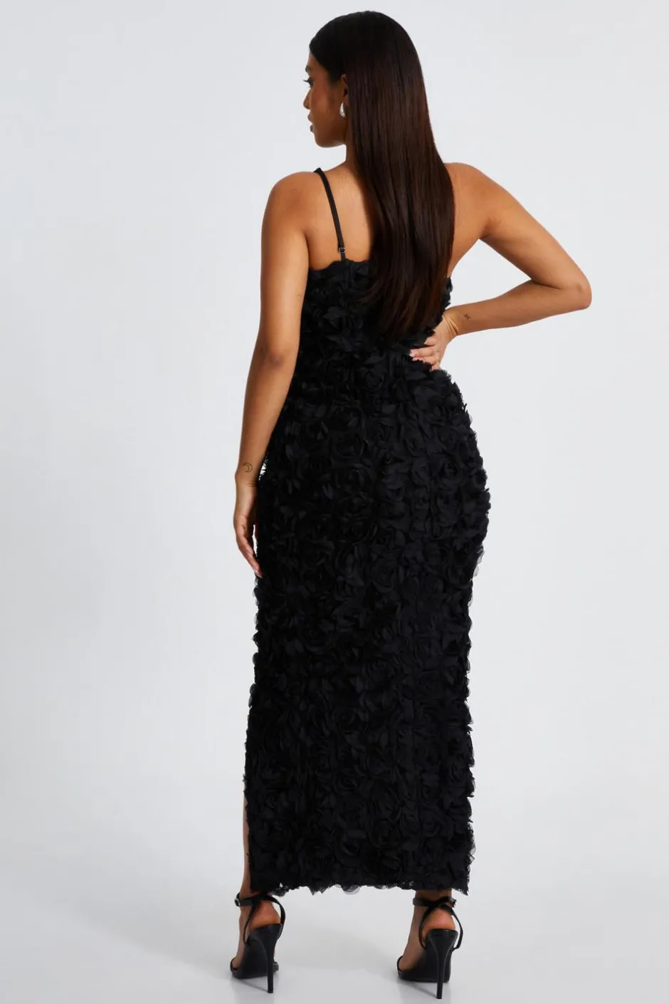 Quiz Petite One Shoulder Floral Maxi Dress Black Clearance
