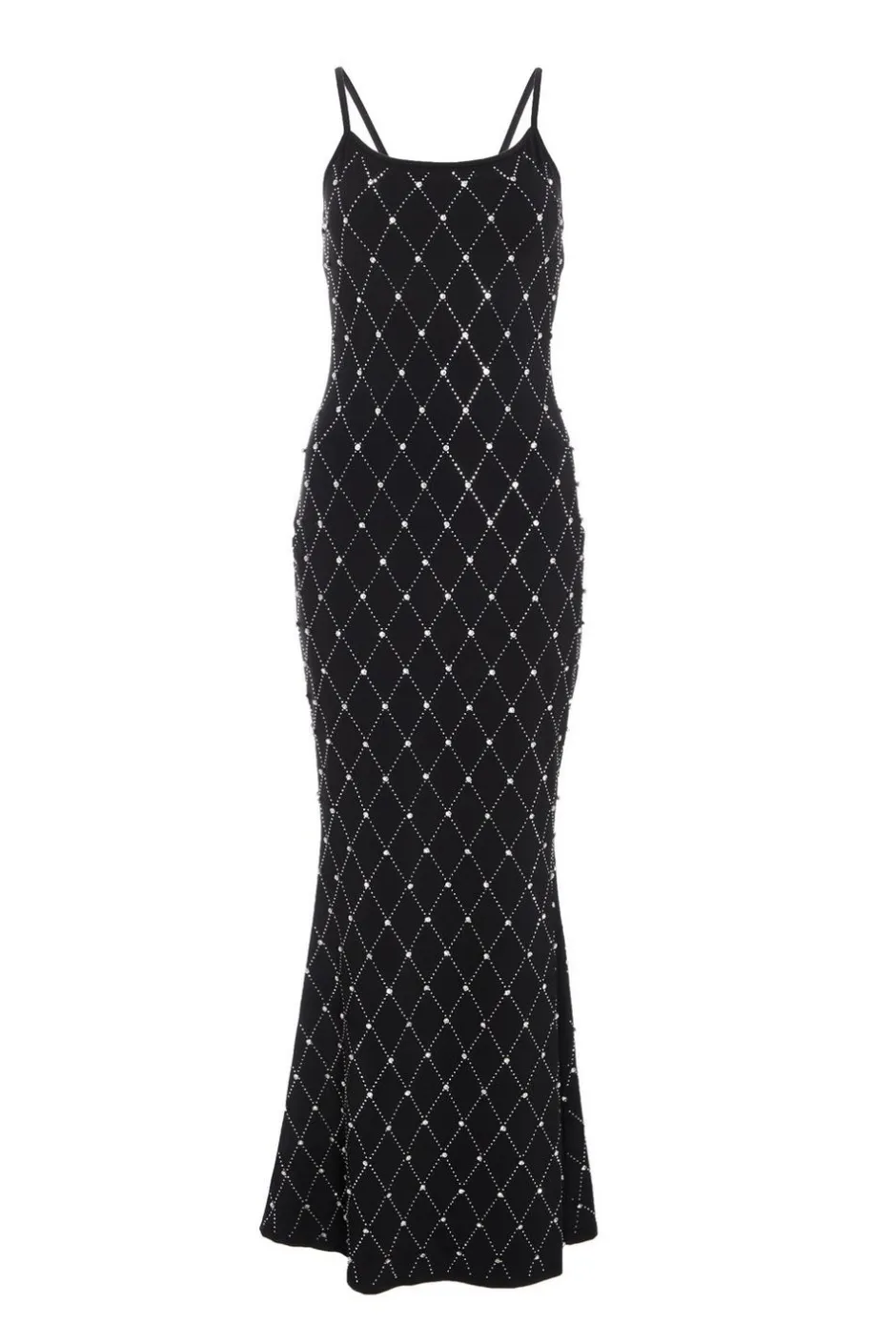 Quiz Petite Black Rhinestone Square Neck Maxi Dress