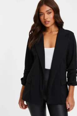 Quiz Petite Ruched Sleeve Blazer Black Discount
