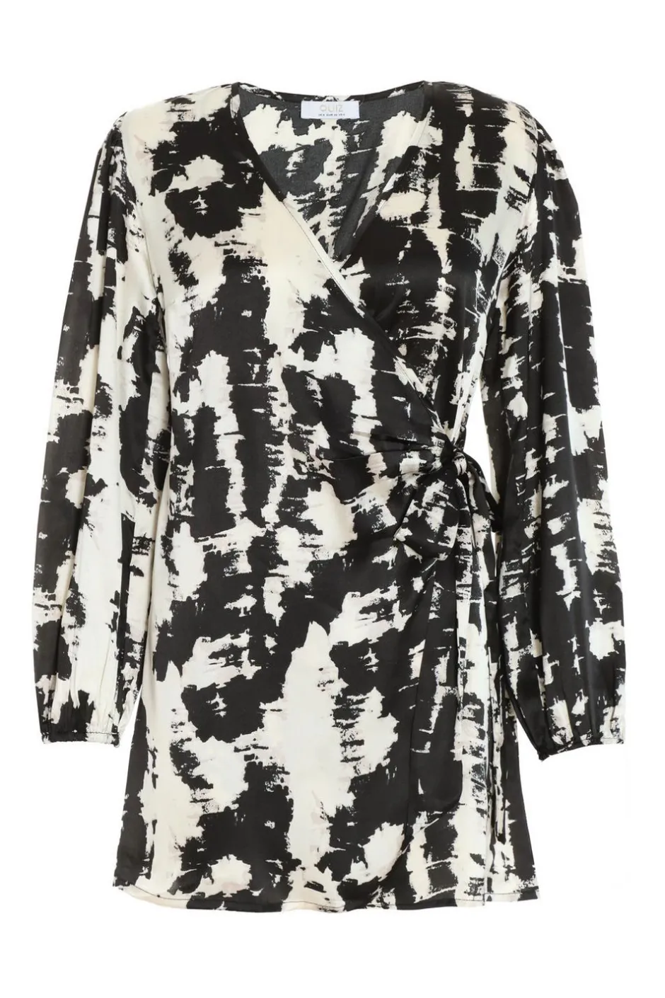 Quiz Petite Black Satin Marble Print Wrap Dress Outlet